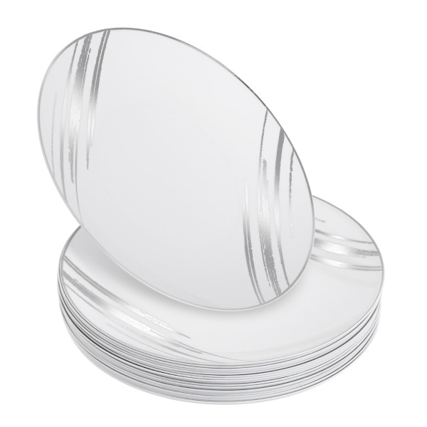 20 Pack 7.5" White & Silver Designed Plastic Plates