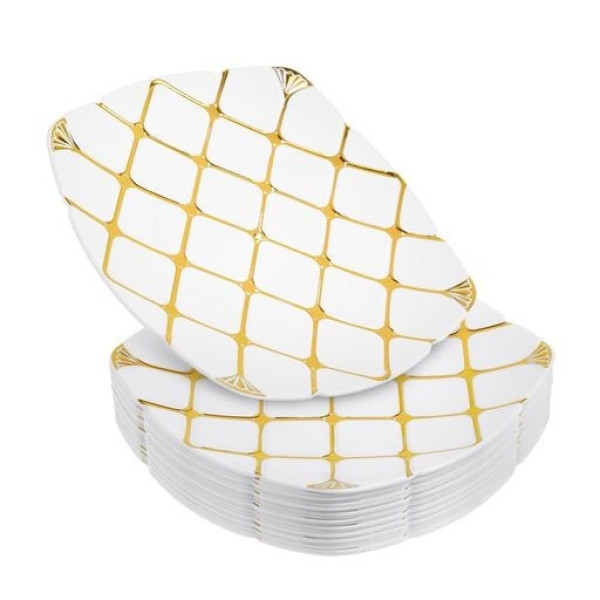 20 Pack 8" Square White and Gold Plates