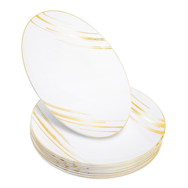 20 Pack 8" White & Gold Designed Plastic Plates