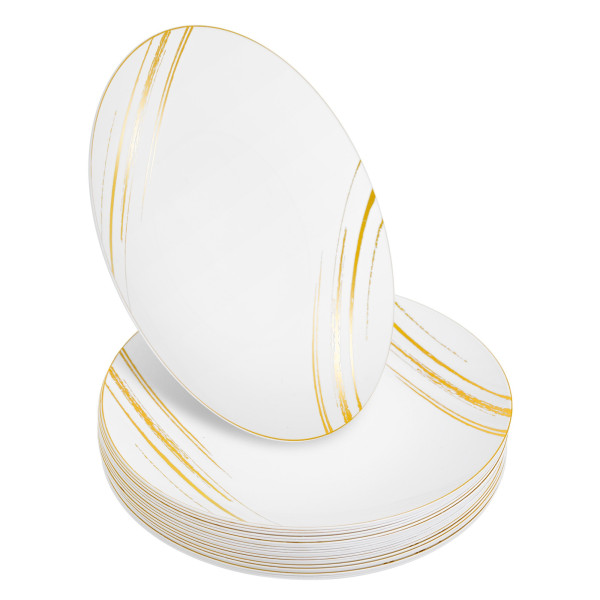 20 Pack 9" White & Gold Designed Plastic Plates