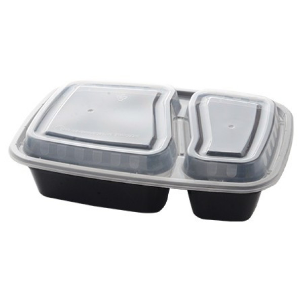32oz Rectangular 2 Section Plastic Container with Lid