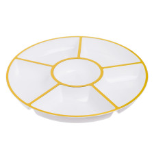 4 Pack 12" Compartment Serving Tray Platters White with Gold Rim