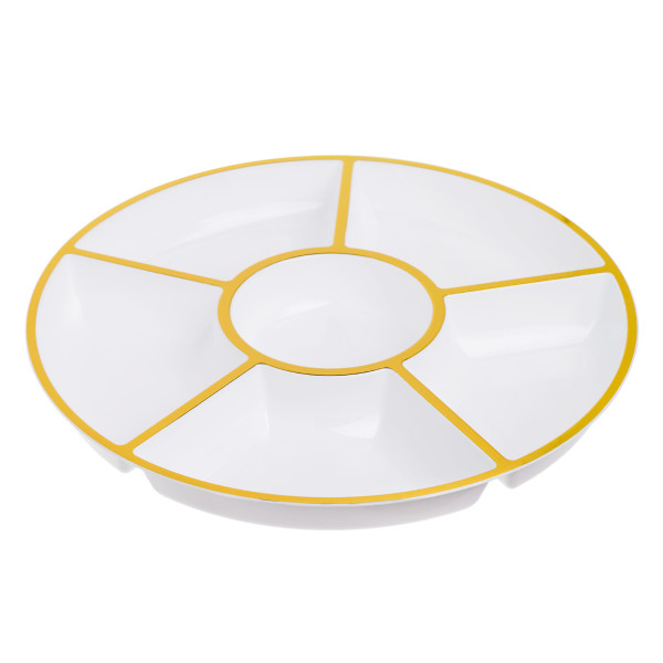 4 Pack 12" Compartment Sectional Serving Tray Platters White with Gold