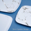 4 Pack 12" Square Marble-Look White & Silver Plastic Serving Platter Tray