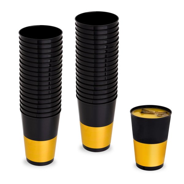 40 Pack 12oz Black & Gold Plastic Cup/Tumblers/Glasses