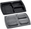 5 Pack Rectangular 3 Section Plastic Containers with Lids