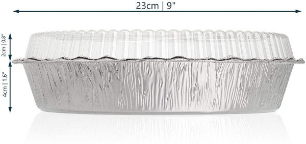 5 Pack Round 9" Aluminium Foil Container Trays with Plastic Lids