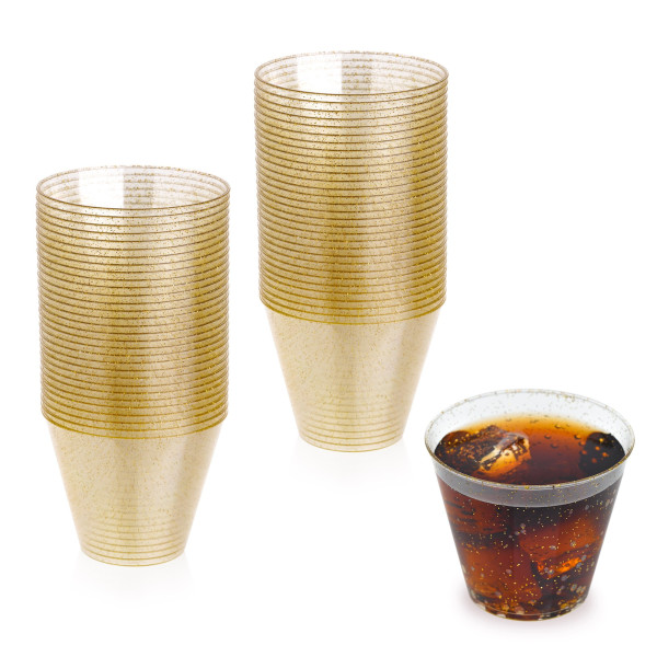 50 Pack 5oz Gold Glittered Plastic Party Dessert Cups