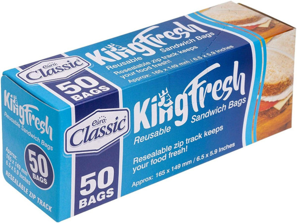 50 Pack 6.5" x 5.9” Plastic Zip Grip ‘n Seal Food Storage Sandwich Bags