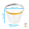 50 Pack 9oz Clear Plastic Party Dessert Cups with Gold Rim