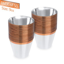 50 Pack 9oz Clear Plastic Party Dessert Cups with Rose Gold Rim