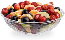 Clear Round Plastic Serving Bowl Ribbed Designed