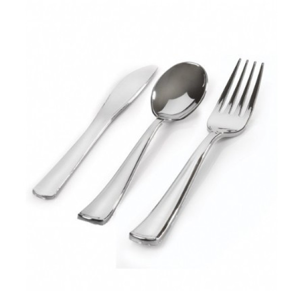 Combo Silver Cutlery Set 24 Pack - Spoons, Forks, Knives (8 of Each)