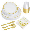 Full White and Gold Plastic Party Table Setting Set ~ Serves 25 Guests