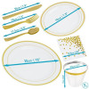 Full White and Gold Plastic Party Table Setting Set ~ Serves 25 Guests