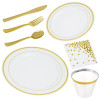 Full White and Gold Plastic Party Table Setting Set ~ Serves 25 Guests