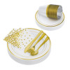 Full White and Gold Plastic Party Table Setting Set ~ Serves 25 Guests