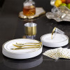 Full White and Gold Plastic Party Table Setting Set ~ Serves 25 Guests