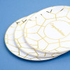 Pack of 20 7.5" Hexagon Designed Plastic Wedding Plates White and Gold with Inscription