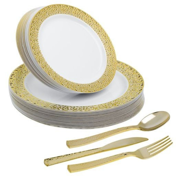 Party Set Lace Gold Rim Design Serves 20