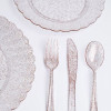 150 Pcs Plastic Dinnerware Set ~ Glittered Dinner Party Sets ~ Plates Cutlery & Cups Combo for 25 Guests Glittered Rose Gold