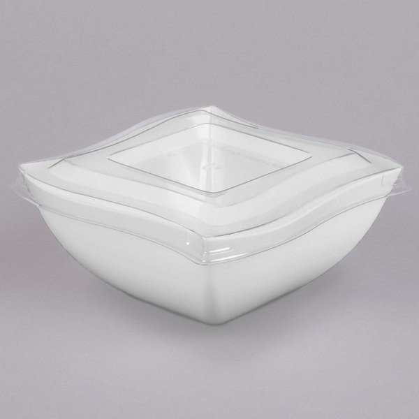 PETE Clear Lid for Square Plastic Waved Designed Serving Bowls