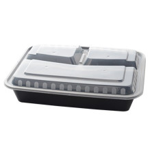 Rectangular 3 Section Plastic Container with Lid