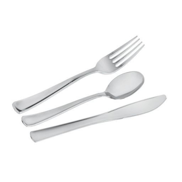 Silver Polished  Plastic Cutlery Combo Set of 120
