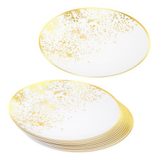 Pack of 10 Hard Plastic Plates 8" - White with Gold Polka Dots - Lightweight and Versatile