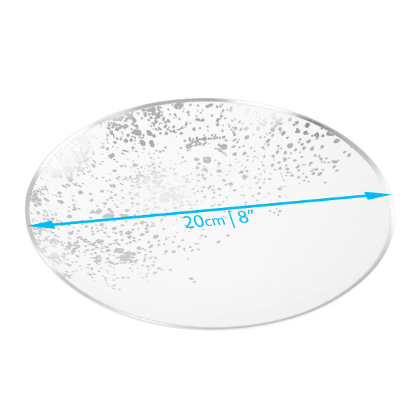 Pack of 10 Hard Plastic Plates 8" - White with Silver Polka Dots - Lightweight and Versatile