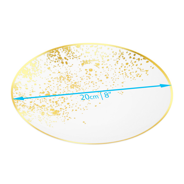 Pack of 10 Hard Plastic Plates 9" - White with Gold Polka Dots - Lightweight and Versatile