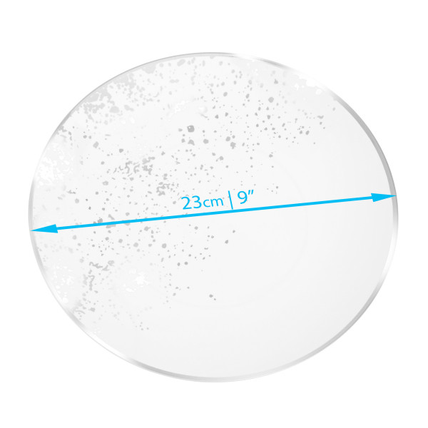 Pack of 10 Hard Plastic Plates 9" - White with Silver Polka Dots - Lightweight and Versatile