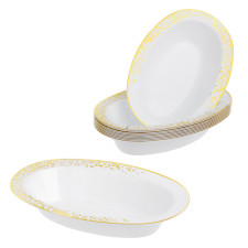 Pack of 10 Oval Serving Bowls - White with Gold Polka Dots - Versatile 7oz Size for Elegant Presentations