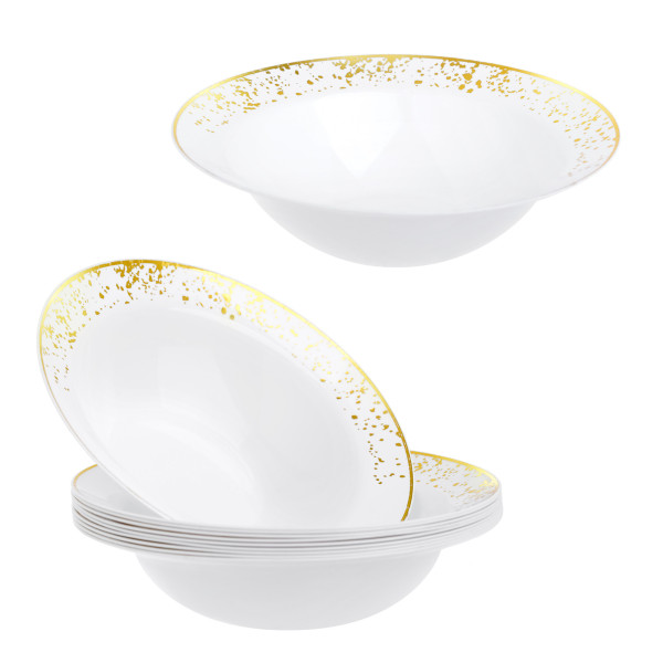 Pack of 10 Small Serving Bowls - White with Gold Polka Dots - Lightweight and Versatile for Candies, Nuts, and Desserts