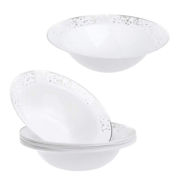 Pack of 10 Small Serving Bowls - White with Silver Polka Dots - Lightweight and Versatile for Candies, Nuts, and Desserts