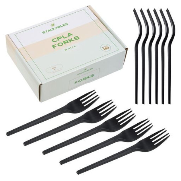 Pack of 150 6" Black CPLA Disposable Forks