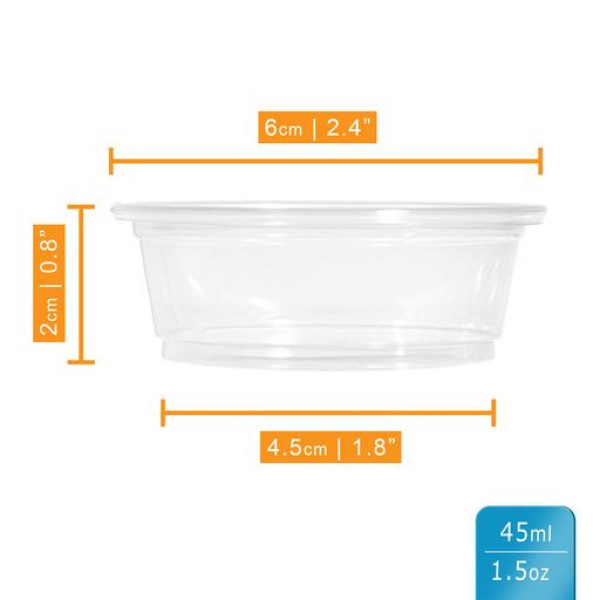 Round Clear Plastic Deli, Sauce Small Pot Container Cups with Lids 1.5oz/45ml