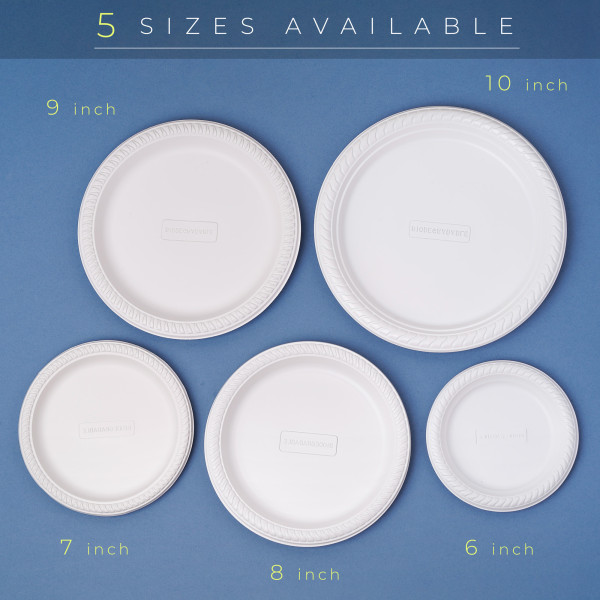 100 Pack Sturdy and Eco Friendly 7 White Disposable Cornstarch Plates Compostable and Microwave Safe